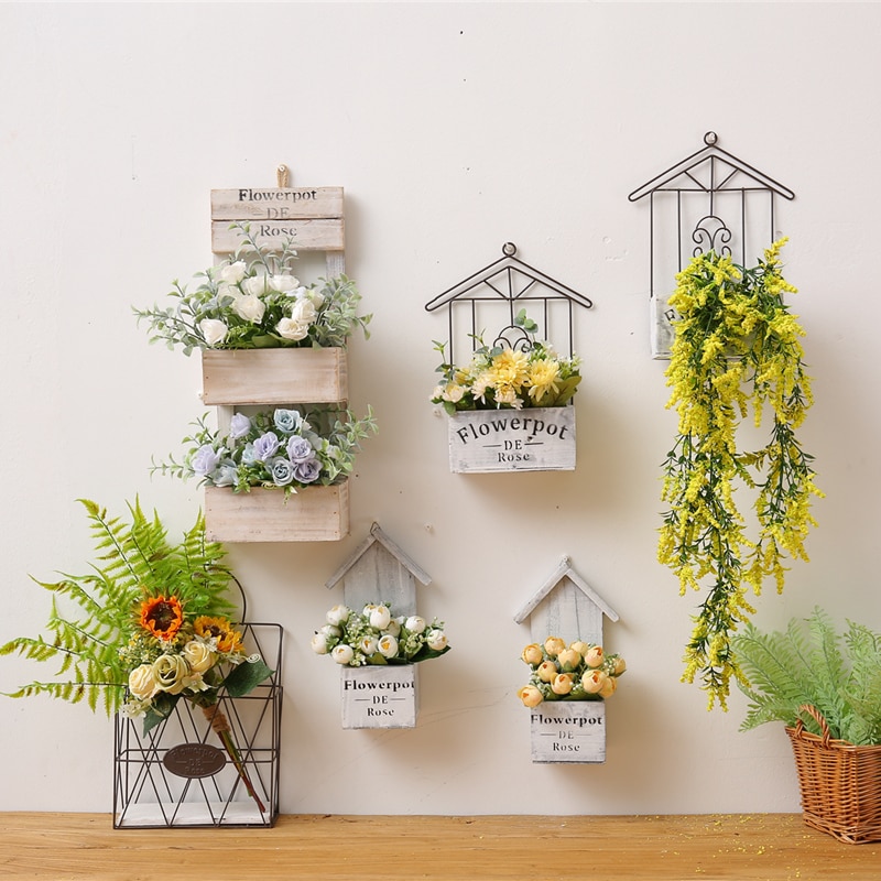 Vintage tre blomstervaser stilk blomsterpotter plantekasser vegghengende vase hjemmeinnredning smijernshåndverk