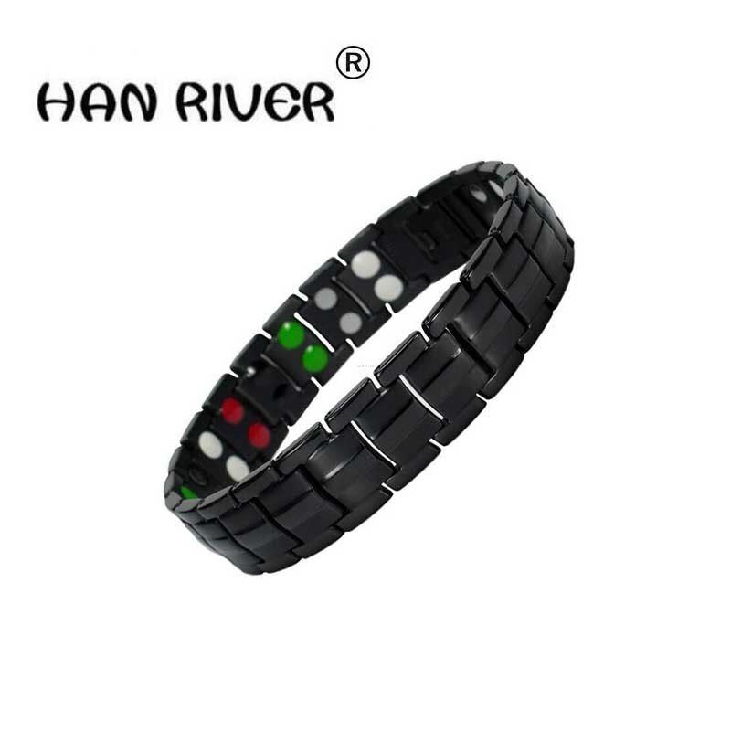 HANRIVER – bracelet de massage de physiothérapie à infrarouge lointain, aimant en acier titane, pierre de germanium magnétique