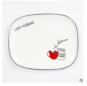 Nordic rectangular fruit salad plate cake dessert plate dish cutlery ceramic Western plate breakfast ceramic plate: sugar style