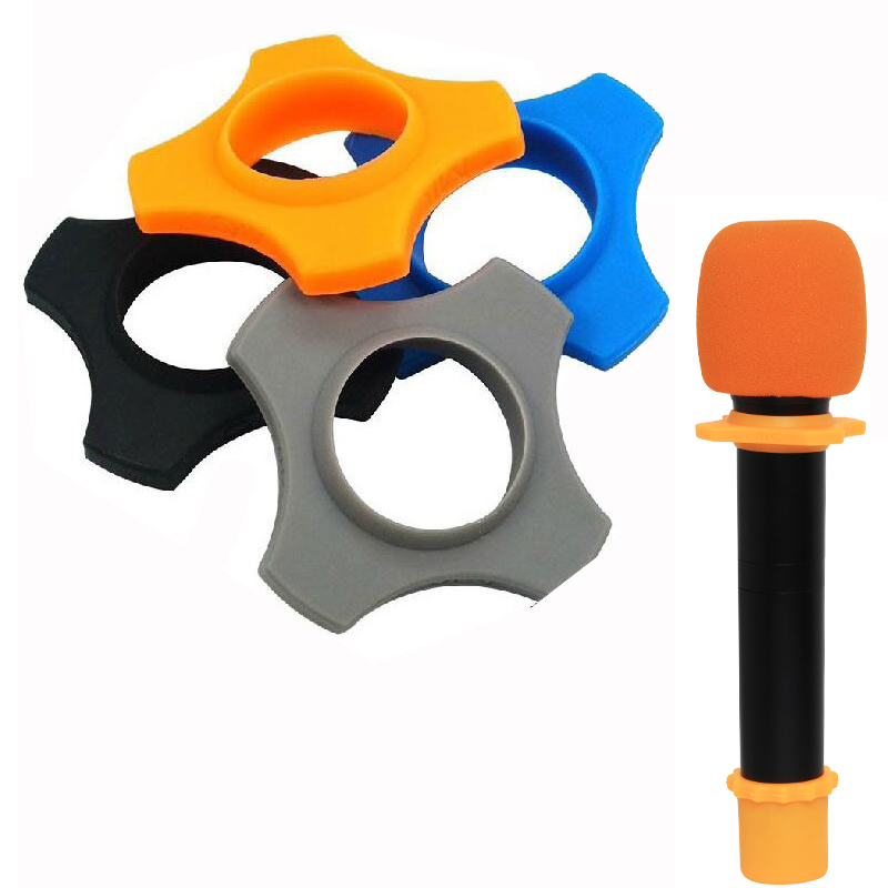 2 stück/lot silikon-mikrofonhalterung mit anti-roll-schutzring für mikrofon-bodenstange, passend für bbs-mikrofone, ktv- und dj-geräte, farbe zufällig