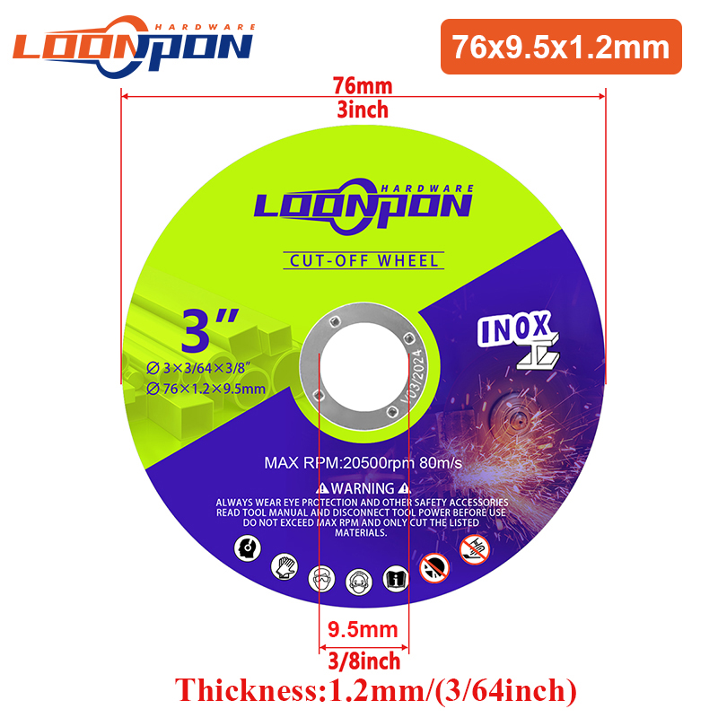 Loonpon 3 Zoll/75 mm Metall-Trennscheibe, Trennscheiben, Kreissägeblatt, Schleifscheiben, Winkelschleifer, Rad für Edelstahl