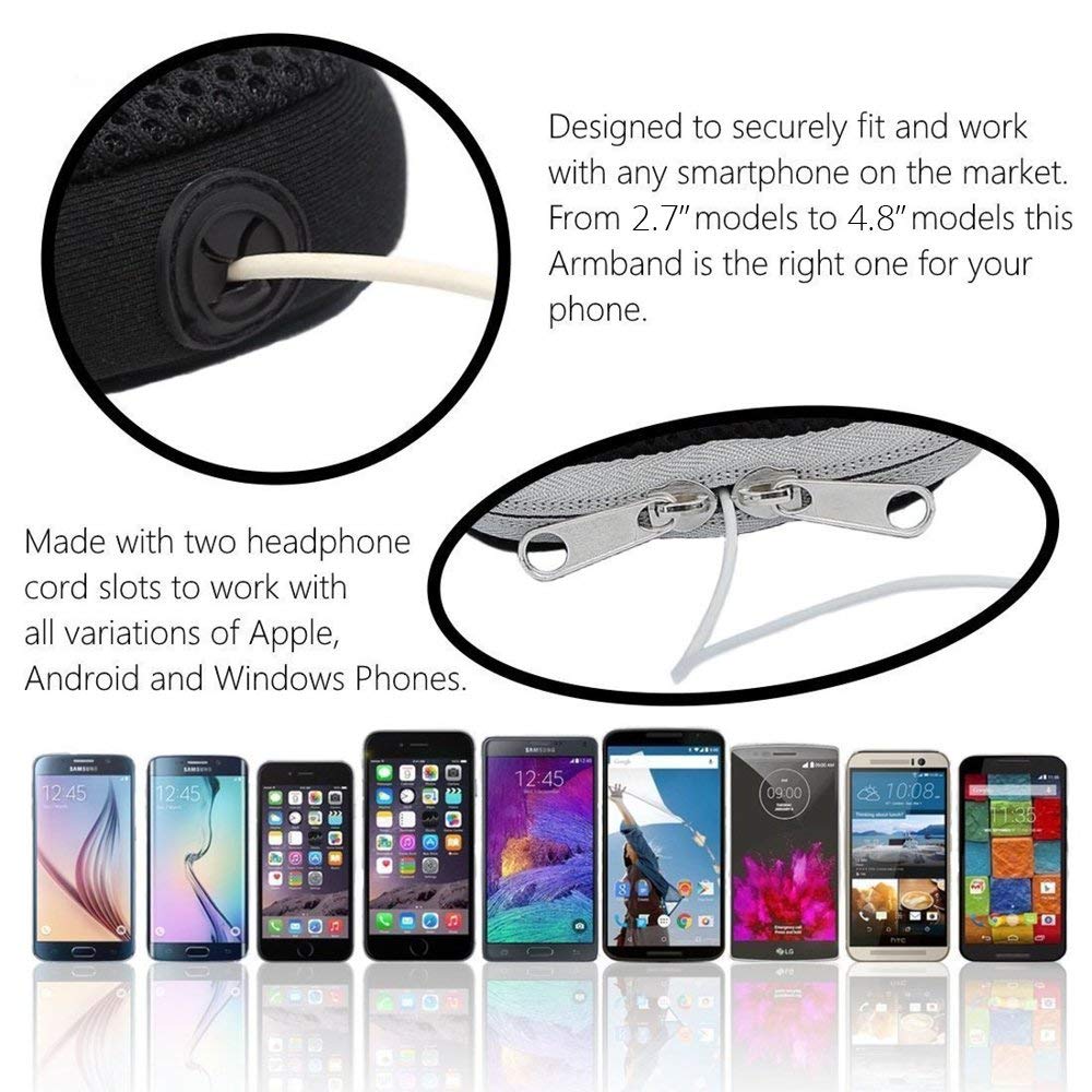 Cell Phone Holder Case Arm Band Strap with Zipper Pouch/Mobile Exercise Running Workout for Apple iPhone 6 7 8 iPod Touch