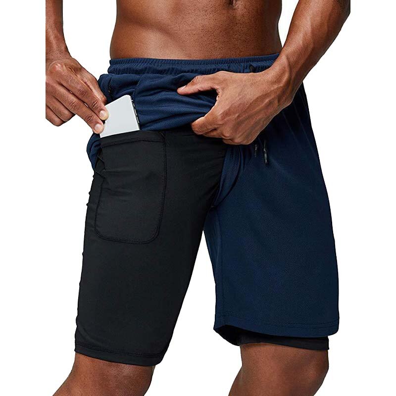 Men's Gym Fitness Training Quick-Drying Shorts Double-Layer Running Shorts Outdoor Sports Basketball Shorts Navy Blue L: Default Title