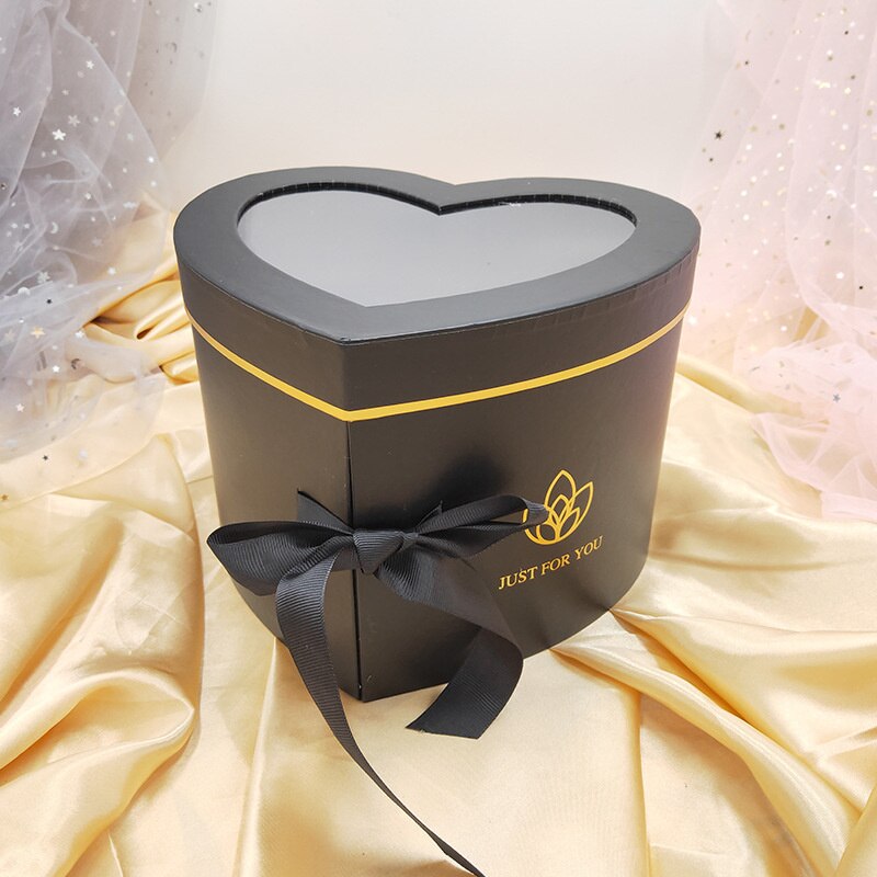 Heart Shaped Double Layer Rotating Box Transparent Window Packaging Case Wedding Party Cardboard Box For Valentine's Day: black
