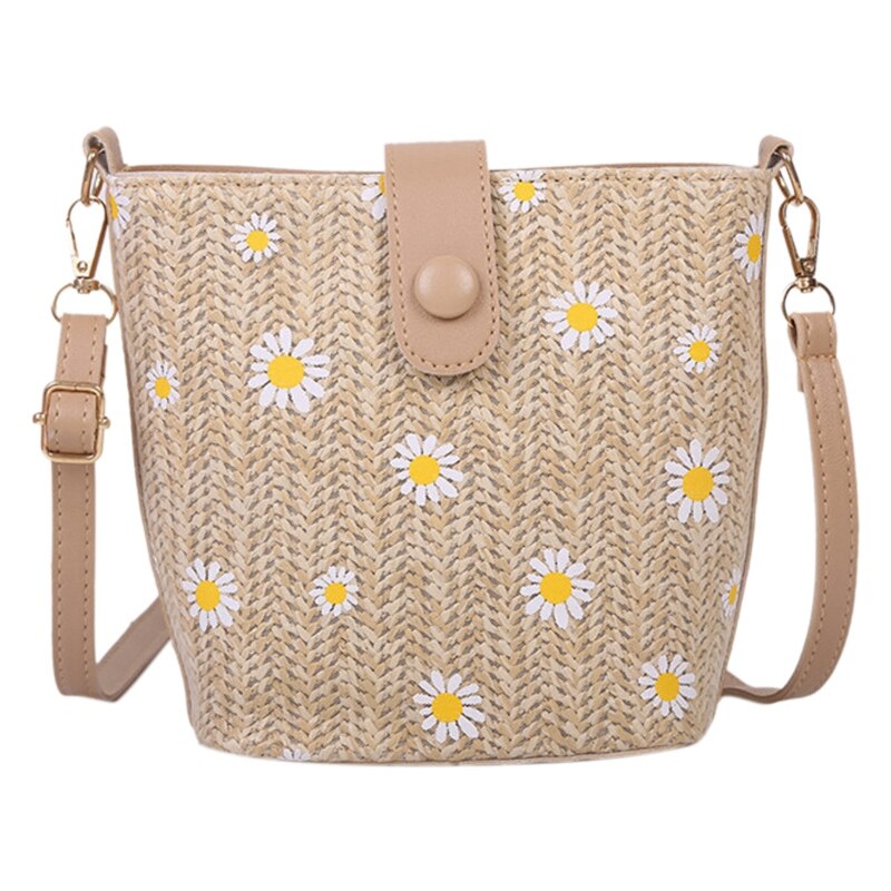 Petite marguerite paille tissé sac besace femme chaine sac seau sac bohème sac cartable: Khaki