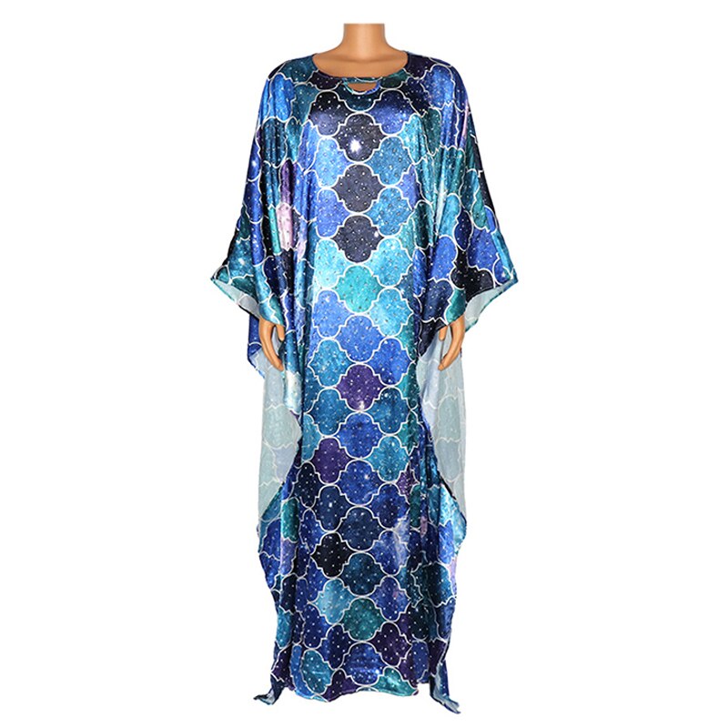 MD African Print Silk Dresses For Women Plus Size Dashiki Long Dress South Africa Lady Dress Shiny Stones Boubou Abaya: Default Title