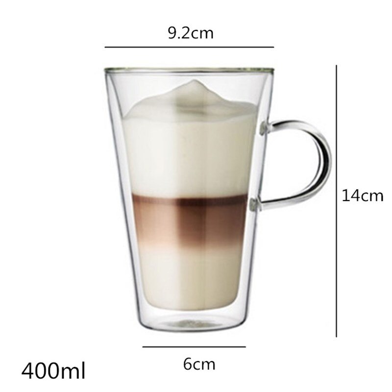 Double insulation transparent glass coffee cup with the glass office household cup milk cup 400 ml: Pattern1   400ml