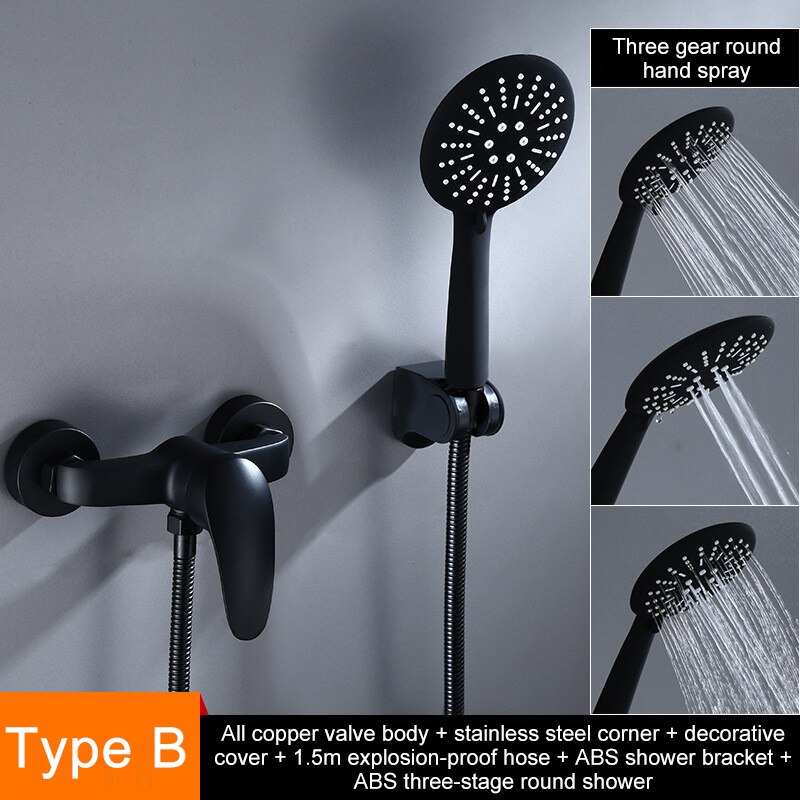 Shower Set Wall Mounted Shower Head Faucet Bath Mixer Tap Cold Water Black Color Bathroom accessories: Type 2