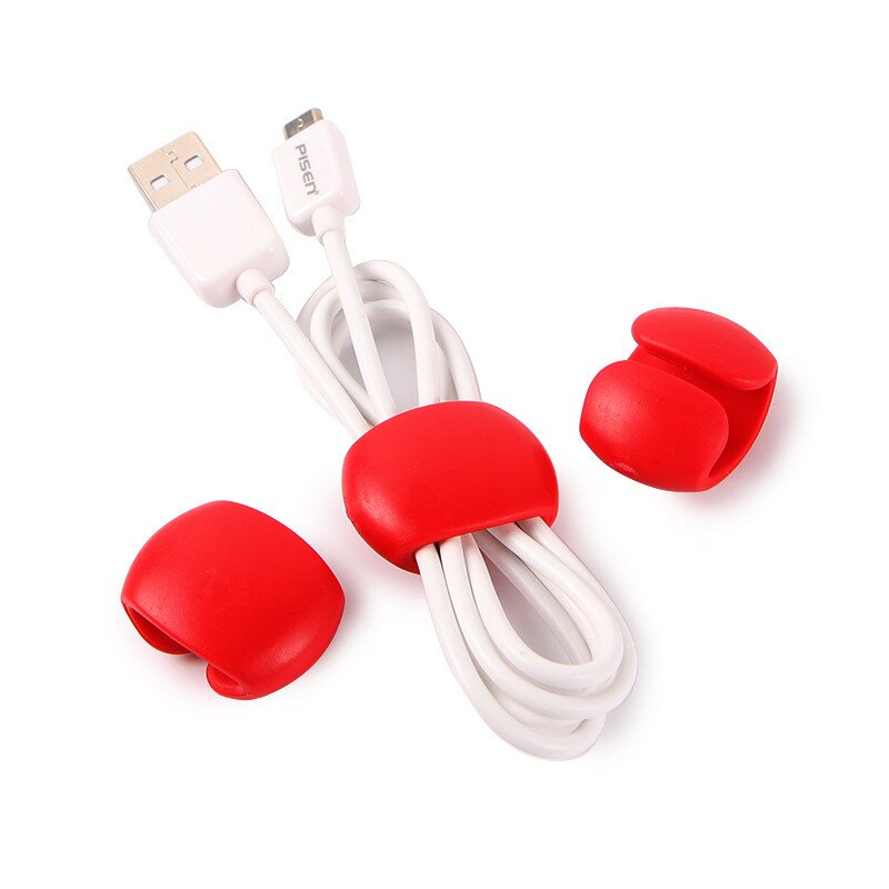 5 Pcs Kabelhaspel Wraps Headhone Cord Organizer Siliconen USB Kabel Clip Beheer Strap USB Houder Geen Meer Verwarde Snoeren: Red 5 pieces