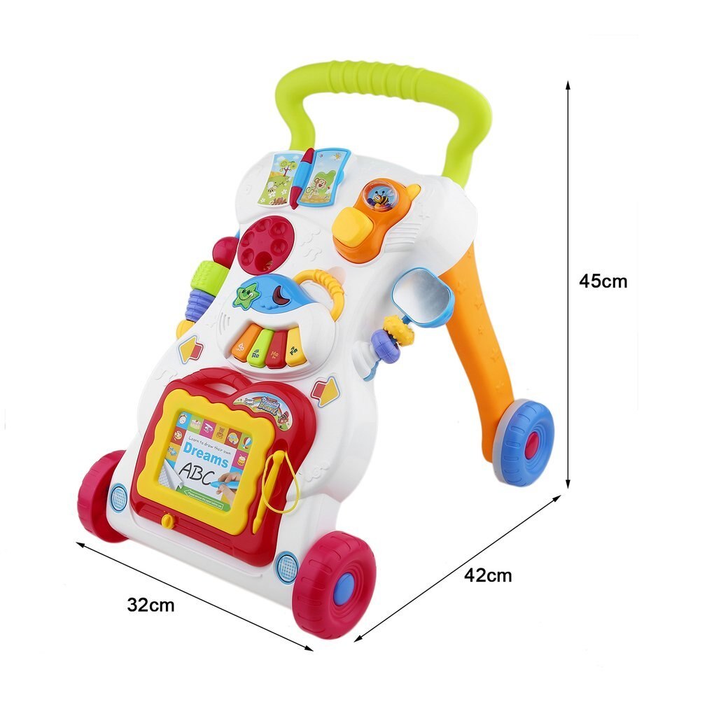 Baby rullator multifunktionel lille barnevogn sidde-til-stå rullator til børns tidlige læring med justerbar skrue