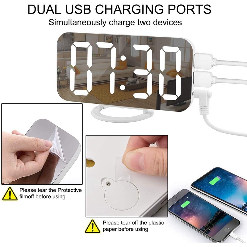 Digital Alarm Clock,Electronic Clock with USB Interface,LED Clock,Bedside Alarm Clock