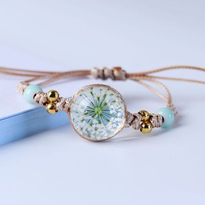 Flor seca romántica japonesa y coreana, cristal transparente, cerámica, cuerda de nailon anudada, pulsera de mujer, símbolo de la feliz: 3