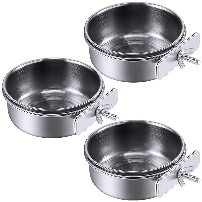 3-Piece Bird Feeder Cup Stainless Steel Parrot Feeder Cup Animal Cage Water Food Bowl S: Default Title