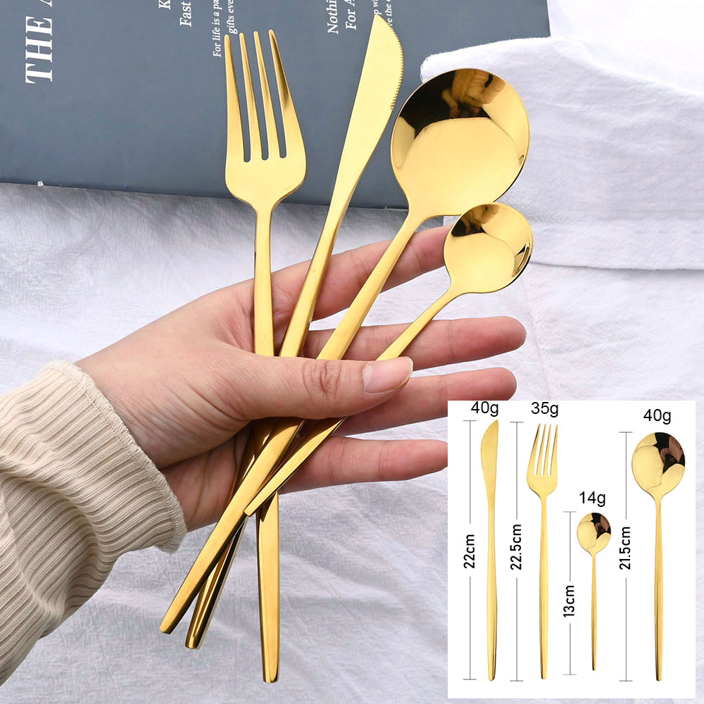 Juego de cubiertos dorados con mango negro, 24 Uds., cuchillo de acero inoxidable, tenedor, cuchara, vajilla, juego de cubiertos, vajilla de cocina para Festival,