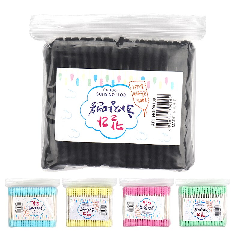 100pcs Cosmetic Cotton Swab Candy Color Cotton Swabs Ear Stick Double Head Women Makeup Cotton Buds Ears Clean Care Tools