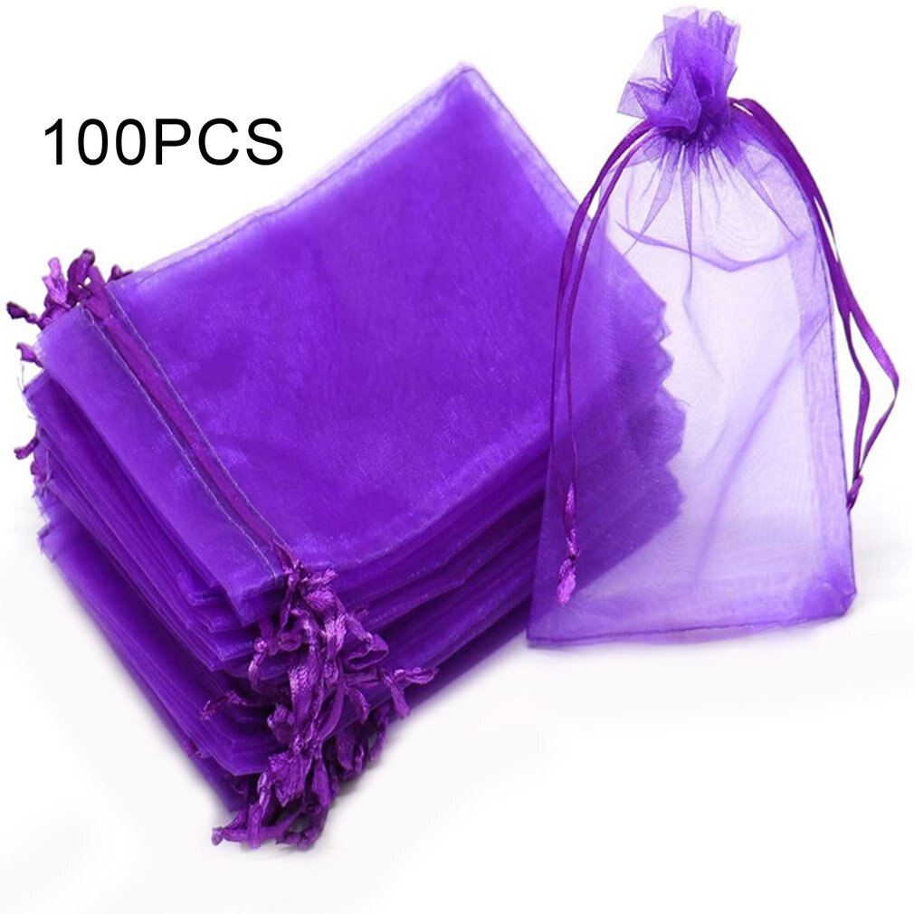100pcs/lots 7x9cm Organza Kordelzug Taschen Schmuck Paket Taschen Garn Beutel Weihnachten/Hochzeit gefälligkeiten Und: LILA