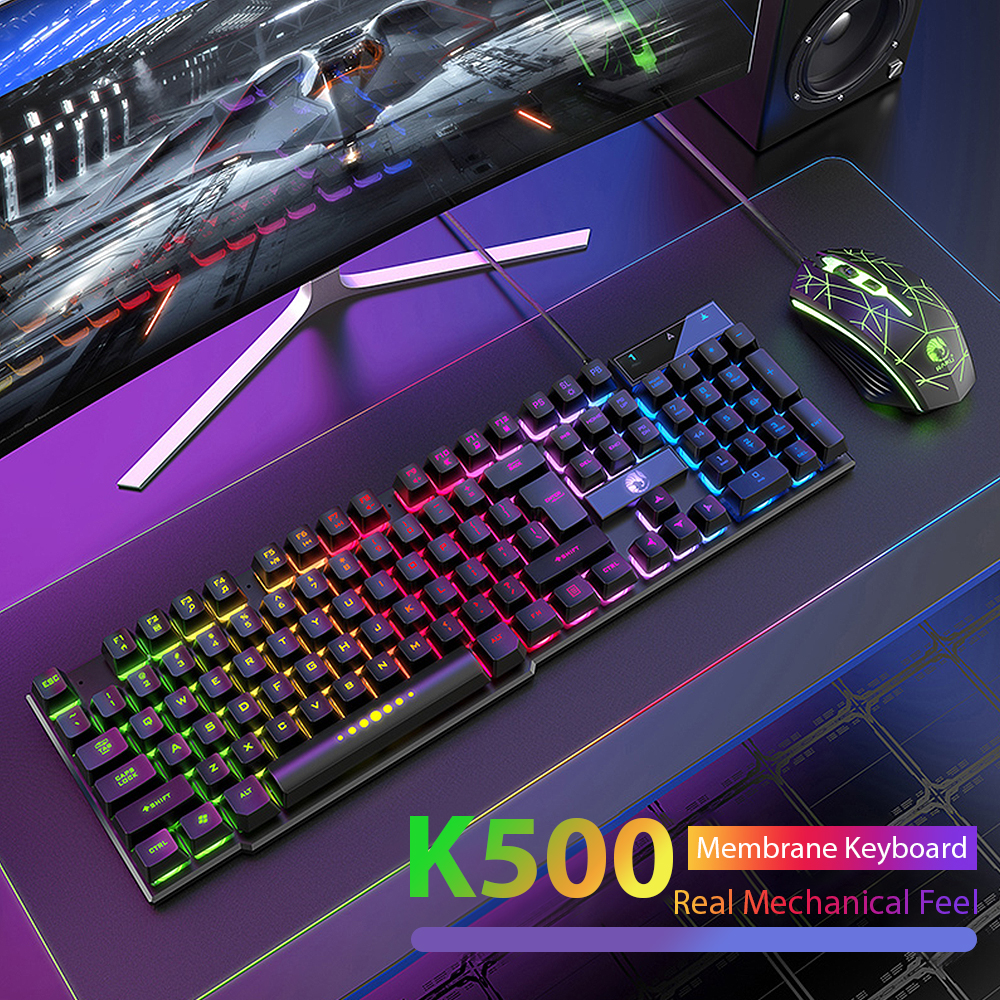 K500 Bedraad toetsenbord 104 toetsen Office Gaming-toetsenbord Mechanisch gevoel voor Windows en IOS Computer Laptop PC RGB-membraantoetsenbord