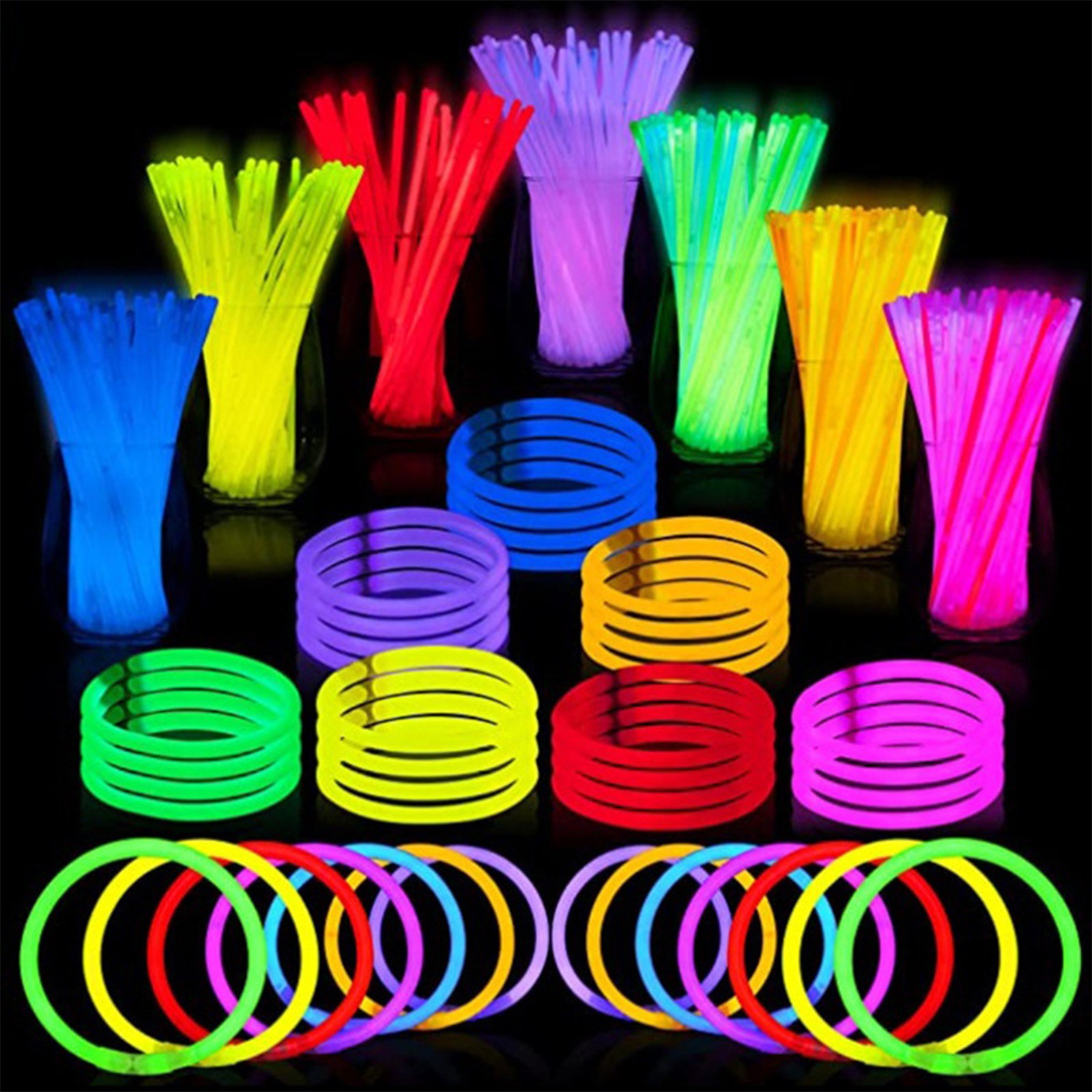 100 Uds. Palillos luminosos coloridos fluorescentes brillantes oscuros DIY pulsera collar barra luminosa decoración del banquete de boda de cumpleaños