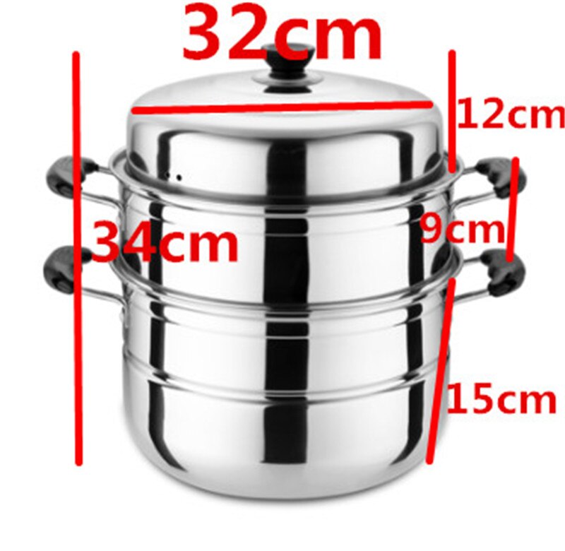 Roestvrij Staal Twee Drie Layer Dikke Steamer Pot Soep Stoom Pot Universele Kookpotten Voor Inductie Kookplaat Gasfornuis Stoom pot: 32cm  3 Layer