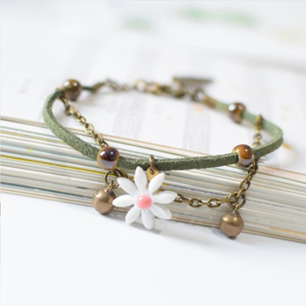 Flerlags koreansk klokke nylon reb porcelæn perle armbånd søde smykker tilbehør til studerende og teenagere til kvinder