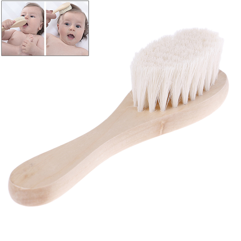 Ultra doux bébé brosse à cheveux manche en bois -né bébé brosse à cheveux infantile peigne cou visage Duster brosse