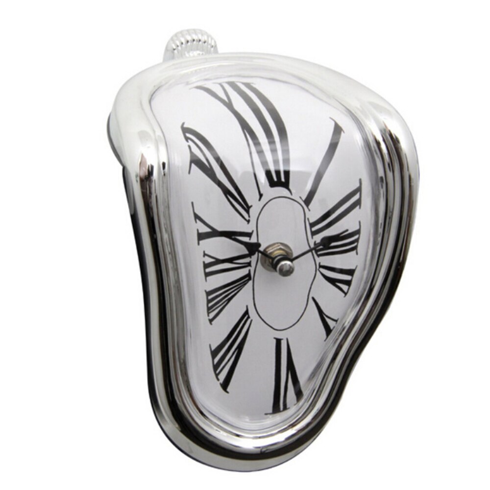 Novel Surreal Home Art Melting Clock Roman Numerals Silent Hanging Wall: Silver