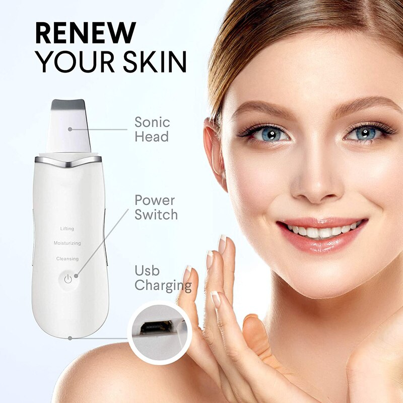 Ultrasonic Skin Scrubber Deep Face Cleaner Cavitation Peeling Shovel Facial Care Pore Lifting Machine