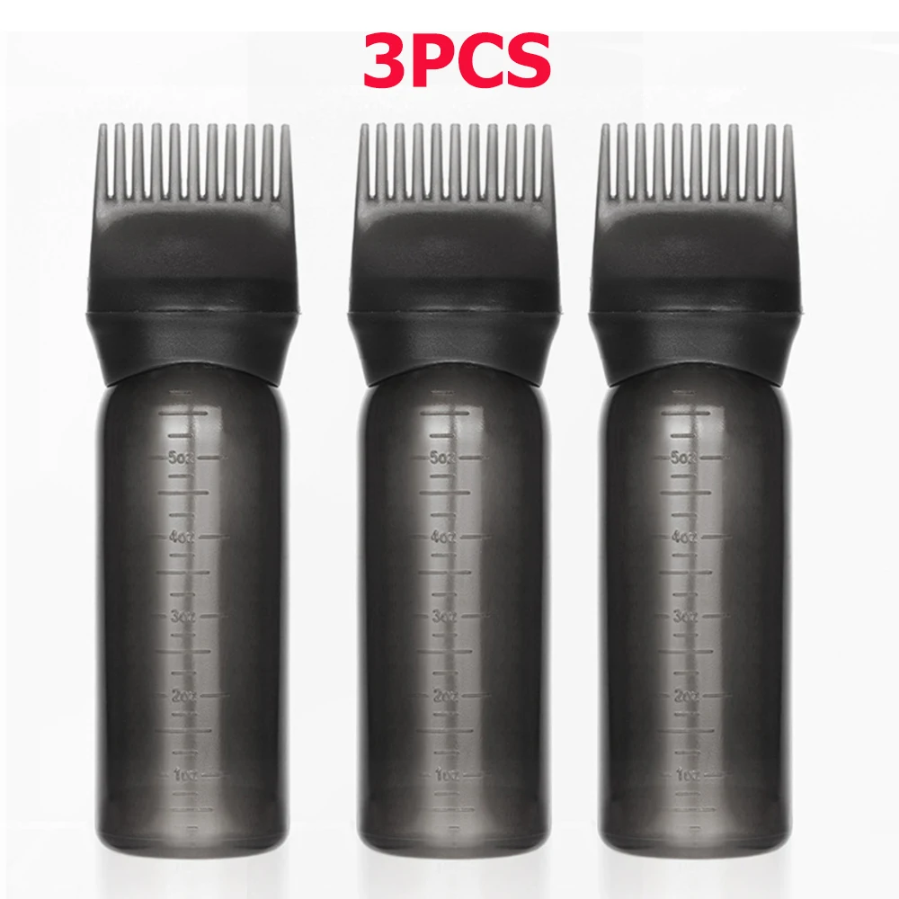 Aplicador de aceite para el cuero cabelludo, botella de llenado repetible, aplicador de peine para raíces, accesorios para salón de barbería, 3 uds., 180ml: Gris oscuro