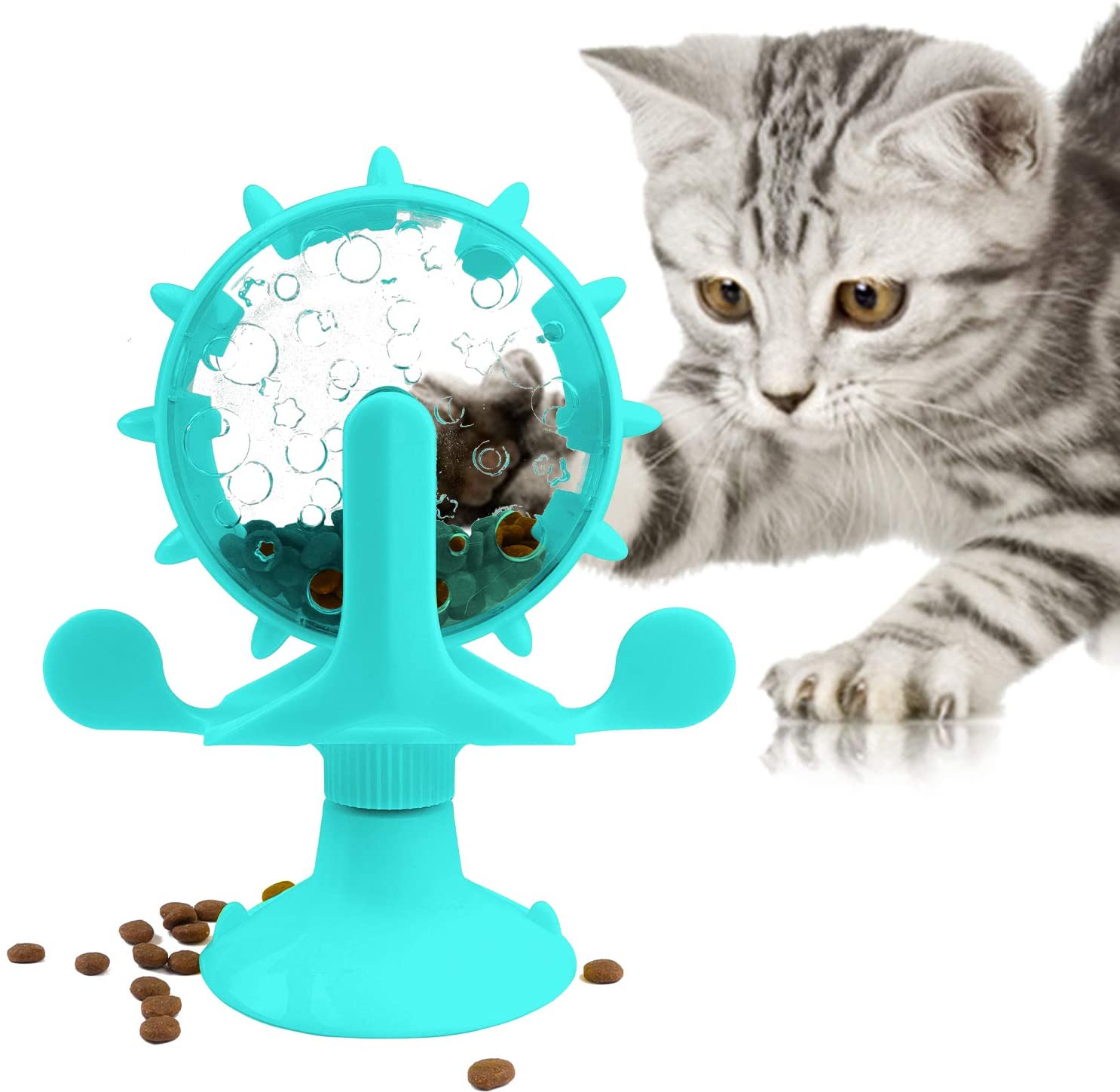 Cat Food Dispenser Toy Pet Slower Interactive Food Puzzle Feeder Puppy Suction Cup Exercise Wheel Treadmill Cat Toys