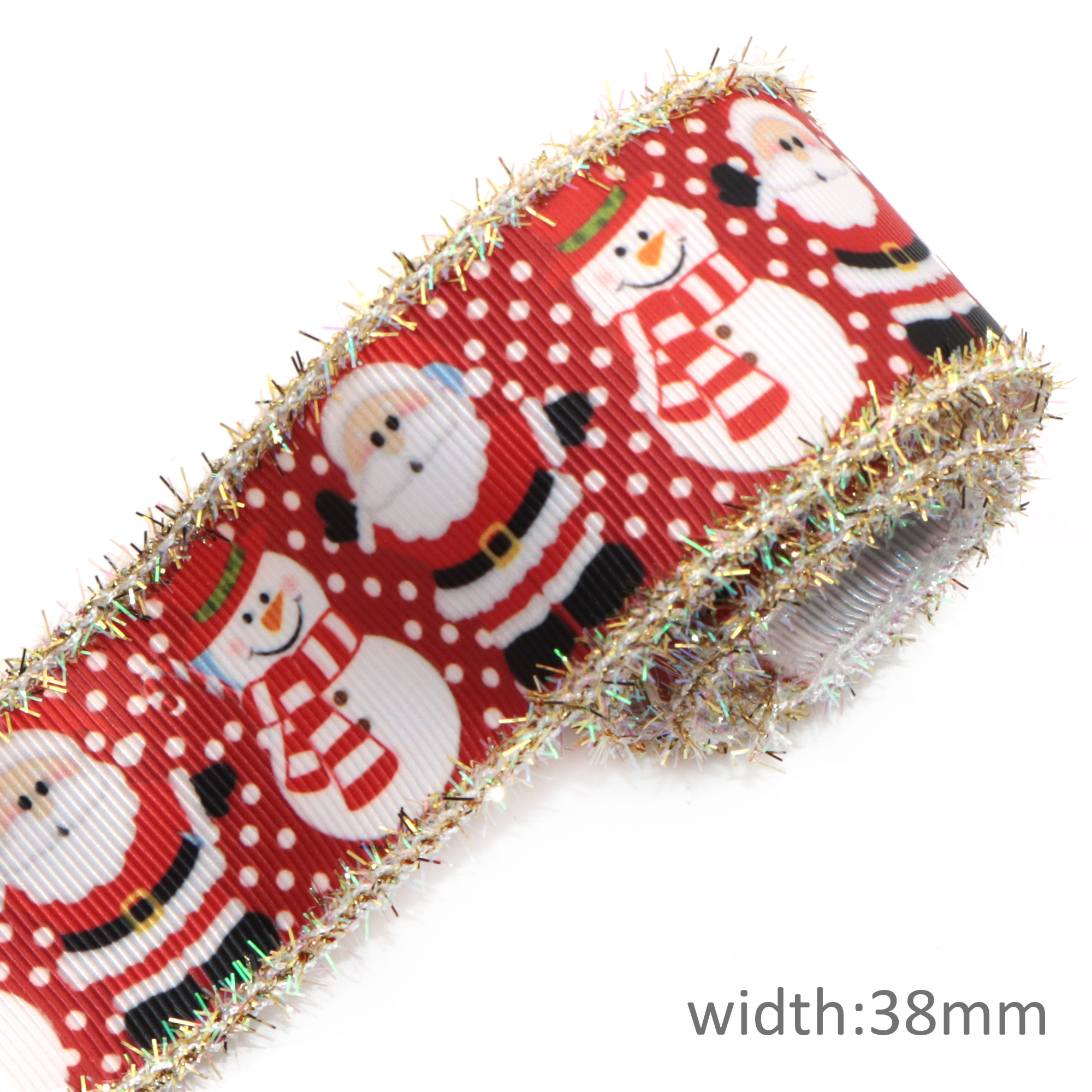 75MM 2Yard/roll Christmas Geometric Grosgrain Ribbon with Tinsel Edges For Burlap Wreaths Hairbows Accessories,2Yc20400: 1144740003