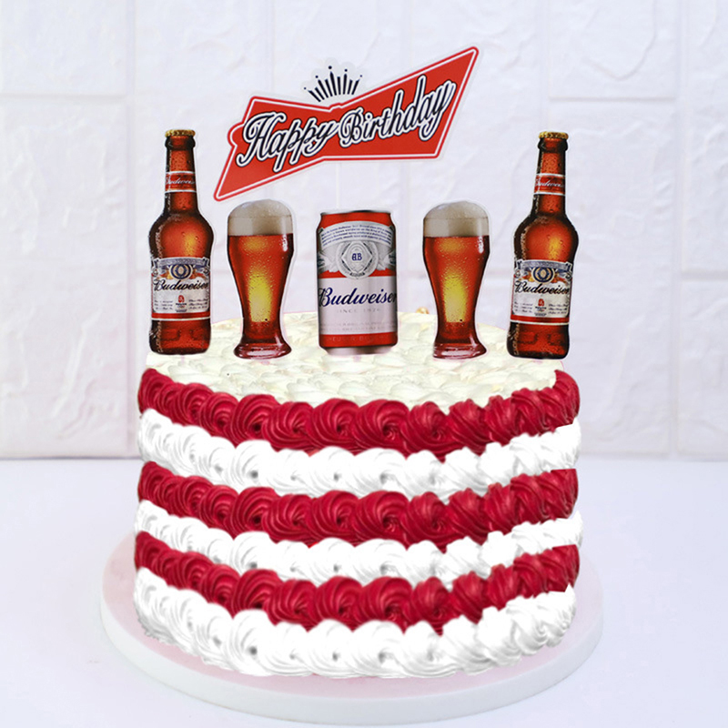 6pcs/set Beer Cake Topper Flag Happy Birthday Wedding Decoration Party BakingDIY