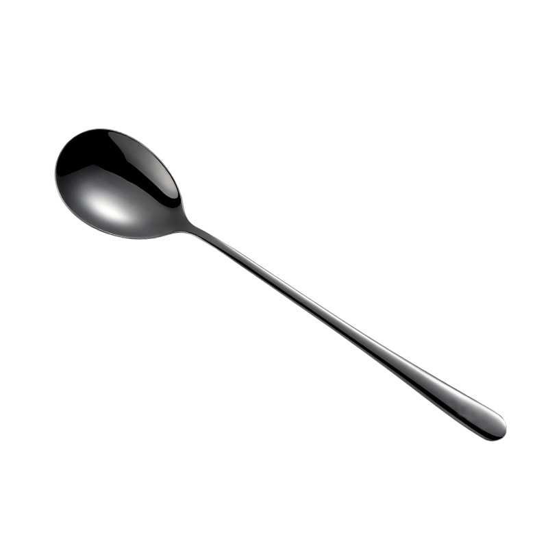 304 Stainless Steel Long Handle Household Cute Korean Spoon Adult Dinner Spoon Gold Plated: Black