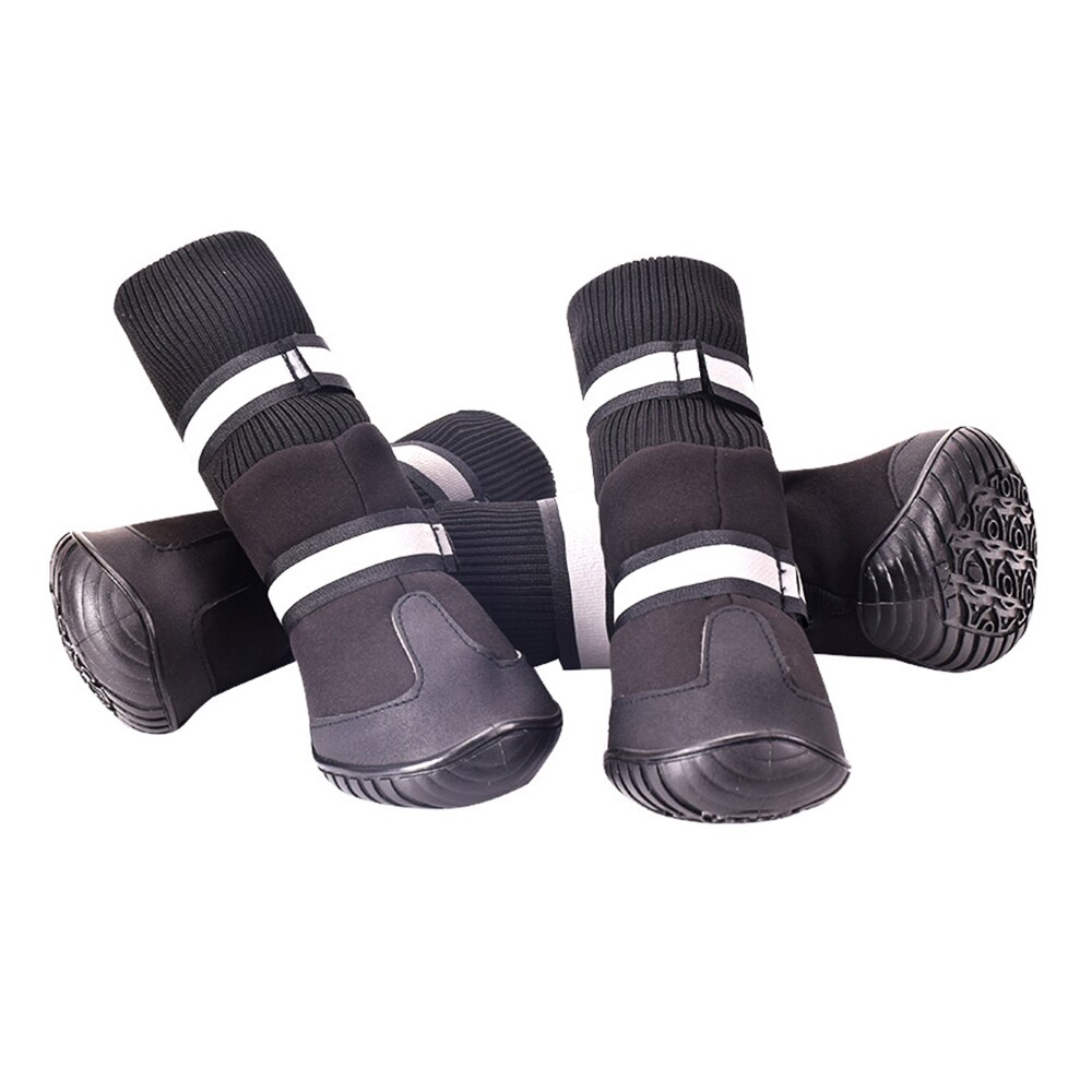 4 pièces hiver chien chaussures Golden Retriever Samos Husky coton bottes tissu imperméable chaussures antidérapantes bottes de pluie grand chien chaussures pour animaux de compagnie: Black / 98x77mm