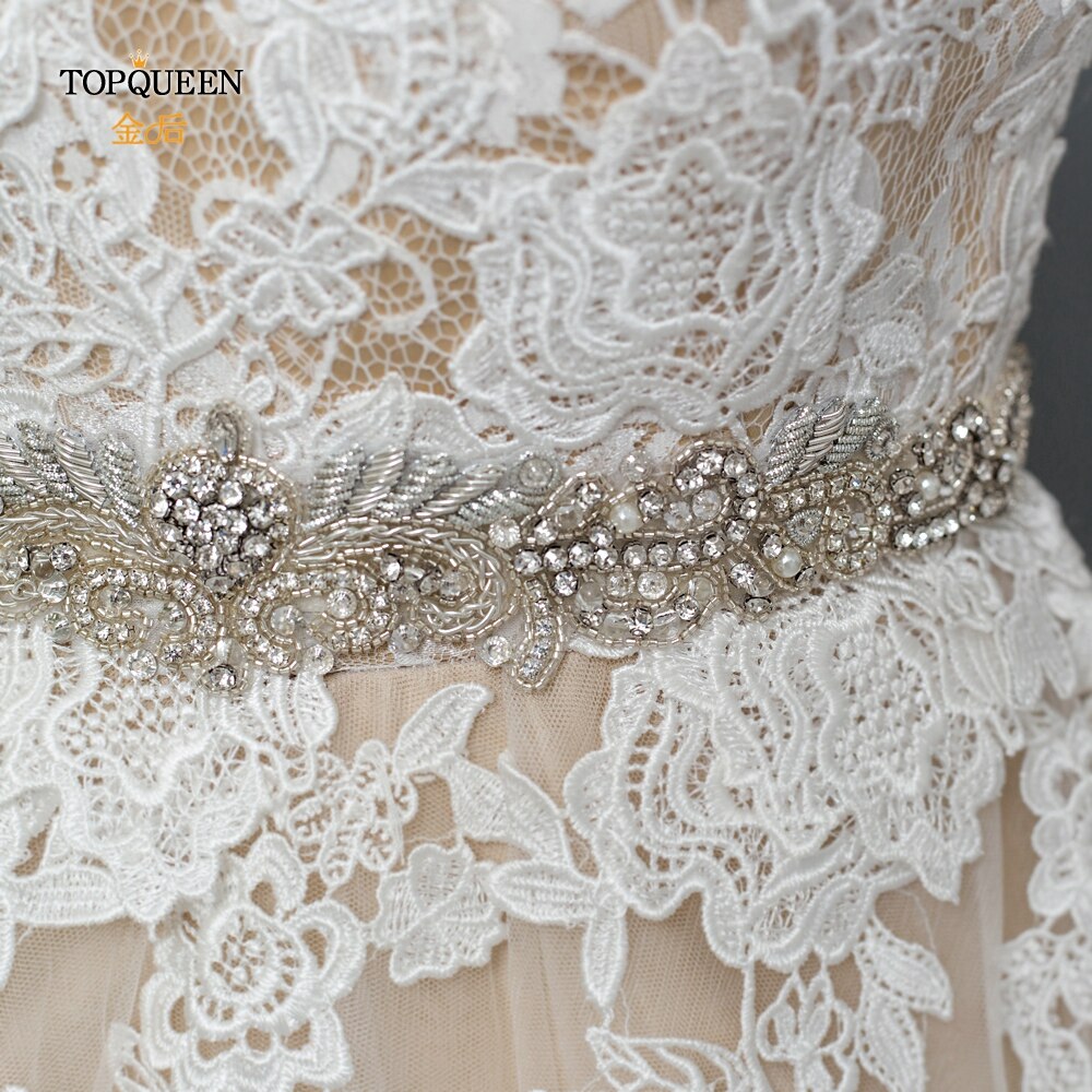 TOPQUEEN S375-S Wedding Dress Belts Bridal Waist Belt Dress Satin Ribbon Belt Indian Beaded Belt Luxury Rhinstone Dress Belts