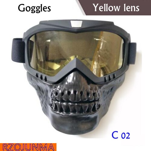 Skull Ski goggles Mask Detachable Snowboard Eyewear Windproof Riding Snow Snowmobile Goggle Sci Funny Skiing Glasses Oculos: Yellow