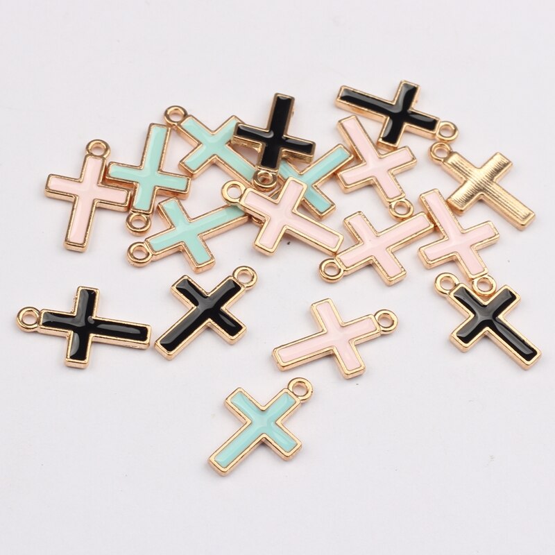 50pcs/lot Zinc Alloy Mini Cross Enamel Charms For DIY Jewelry Making Finding Accessories