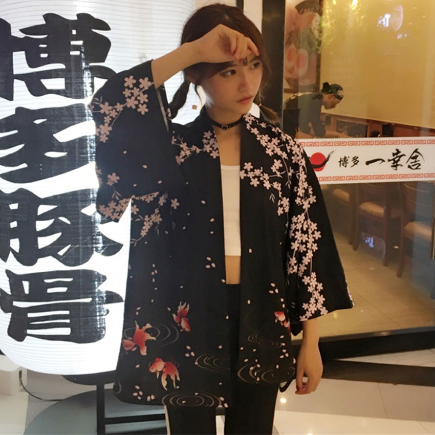 Japanischen orientalisch Kran Sakura Kimono Haori Strickjacke Chinesischen Seetang-anzug Ukiyo-e Schlecht Kleid Pyjama für Frau Mantel Outfits