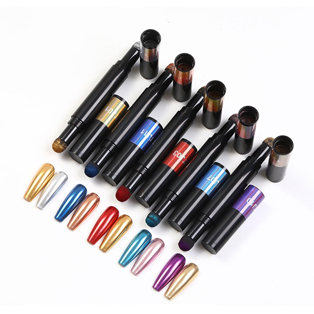 Stylo poudre à ongles effet miroir holographique Double tête coussin d'air stylo poudre bricolage décoration des ongles bâton éponge outils d'art des ongles