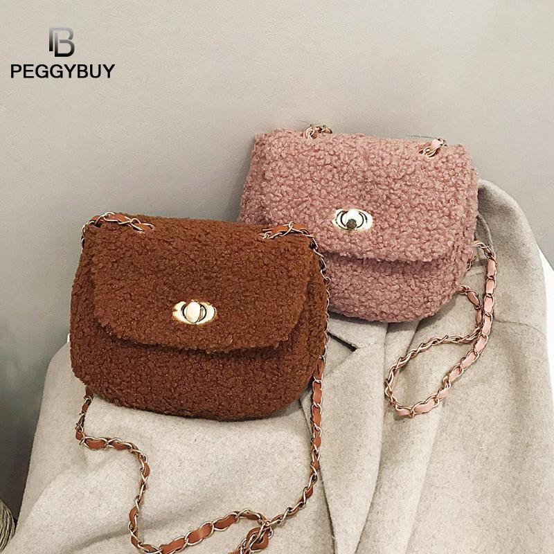 Fleece crossbody handtassen dames effen kleur kleine schoudertassen meisjes kleine schoudertassen portemonnees clutches