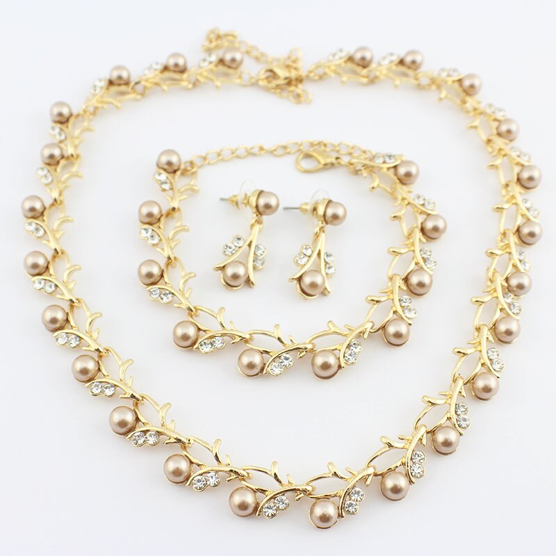 Jiayijiaduo Klassische Imitation Perle halskette Gold-farbe schmuck set für frauen Klar Kristall Elegante Partei Kostüm: 6