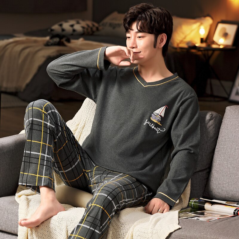 Plus Größe L-5XL volle baumwolle Pyjama männer pijamas para hombre lange-Ärmel lässig nachtwäsche männer homewear Pyjama einstellen für männlichen