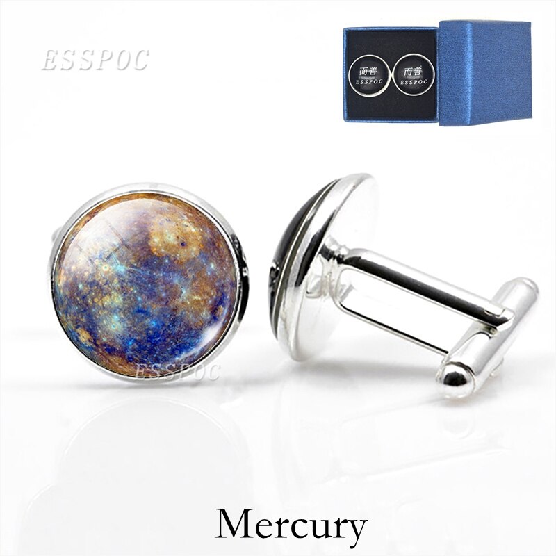 Solar- System Mond Mars Schmuck Männer der Manschettenknöpfe für Hemd Silber Überzogene Glas Cabochon Französisch Manschette Manschettenknöpfe Astronomie Schmuck: Merkur