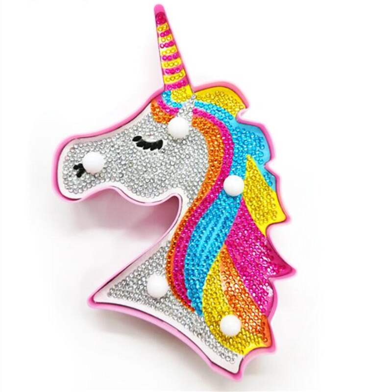 5D DIY Diamond Painting LED Light Cartoon Unicorn Mosaic Embroidery Unfinished Kit Christmas Home Decoration