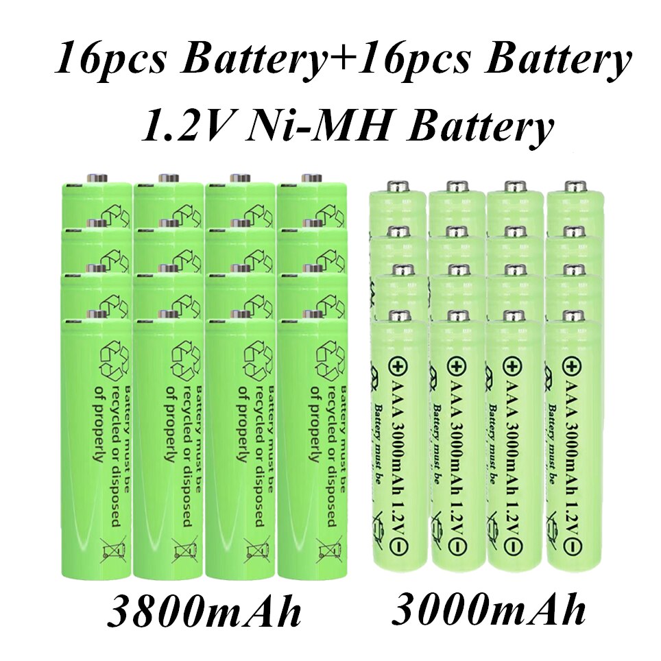 AA1.2V Ni-MH rechargeable Battery, 3800 MAH plus 3000 MAH package, suitable for MP3, remote control, toys and other products: black