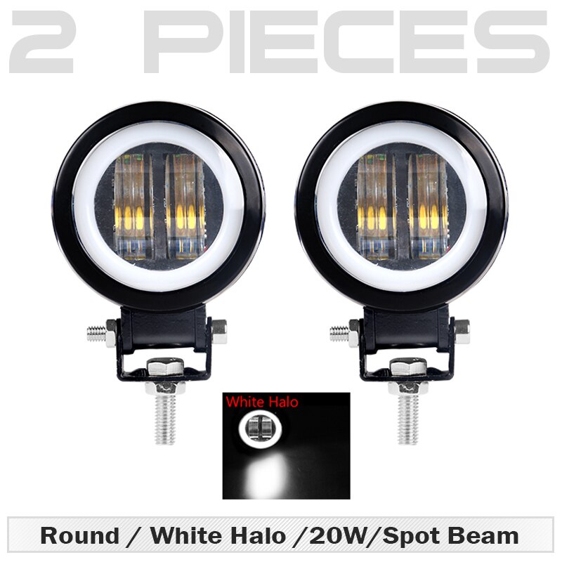 Luz led de trabajo redonda y cuadrada, barra de luces antiniebla de Ojos de Ángel de 3 pulgadas, 12V y 24V, focos para coche, motocicleta, camión todoterreno: 2 pcs Round White