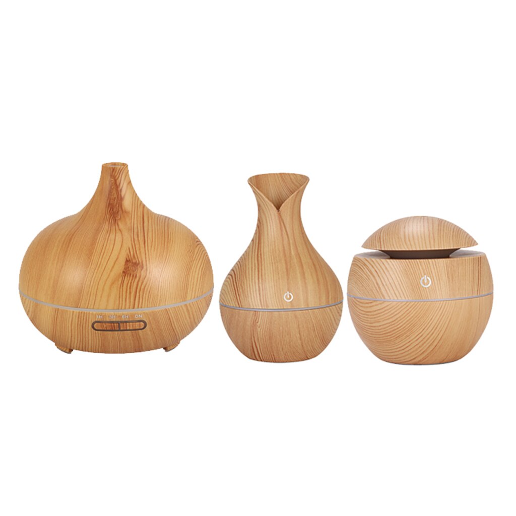 3 Stuks Stijl Led Aroma Diffuser Etherische Olie Luchtbevochtiger Aromatherapie Purifier Met Houtnerf Voor Slaapkamer Woonkamer: Yellow / eu