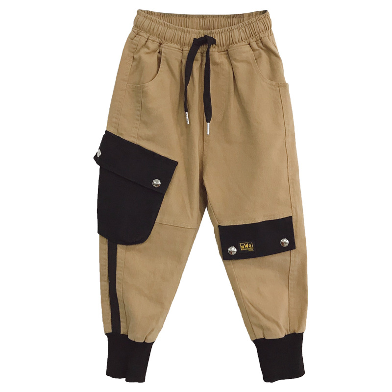 Hip Hop Boy Clothes Harem Pants Side Patchwork Khaki Trousers Kids Cargo Jogger Pants Children's Clothing Elastic Ankle Bottoms: 10 Years