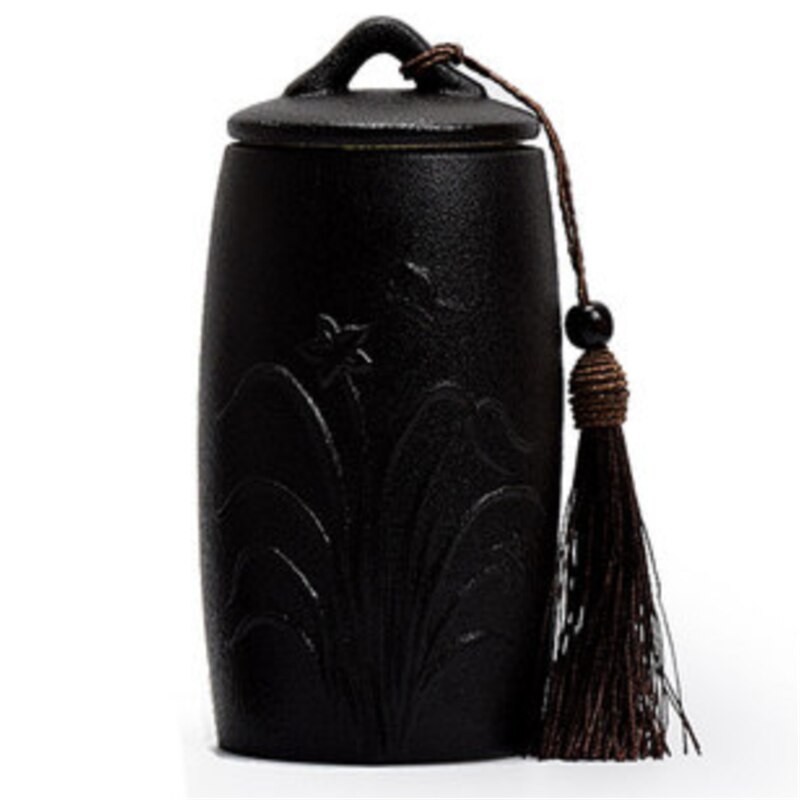 Caddie de poterie en céramique noire et blanche, pot de stockage de thé Vintage, accessoires de cérémonie de thé, artisanat de décoration, récipients scellés: C black