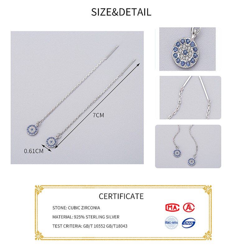 INZATT Bohemia Geometric Round Blue Zircon Dangle Earrings Long Chain Tassel Charm Women Wedding Jewelry