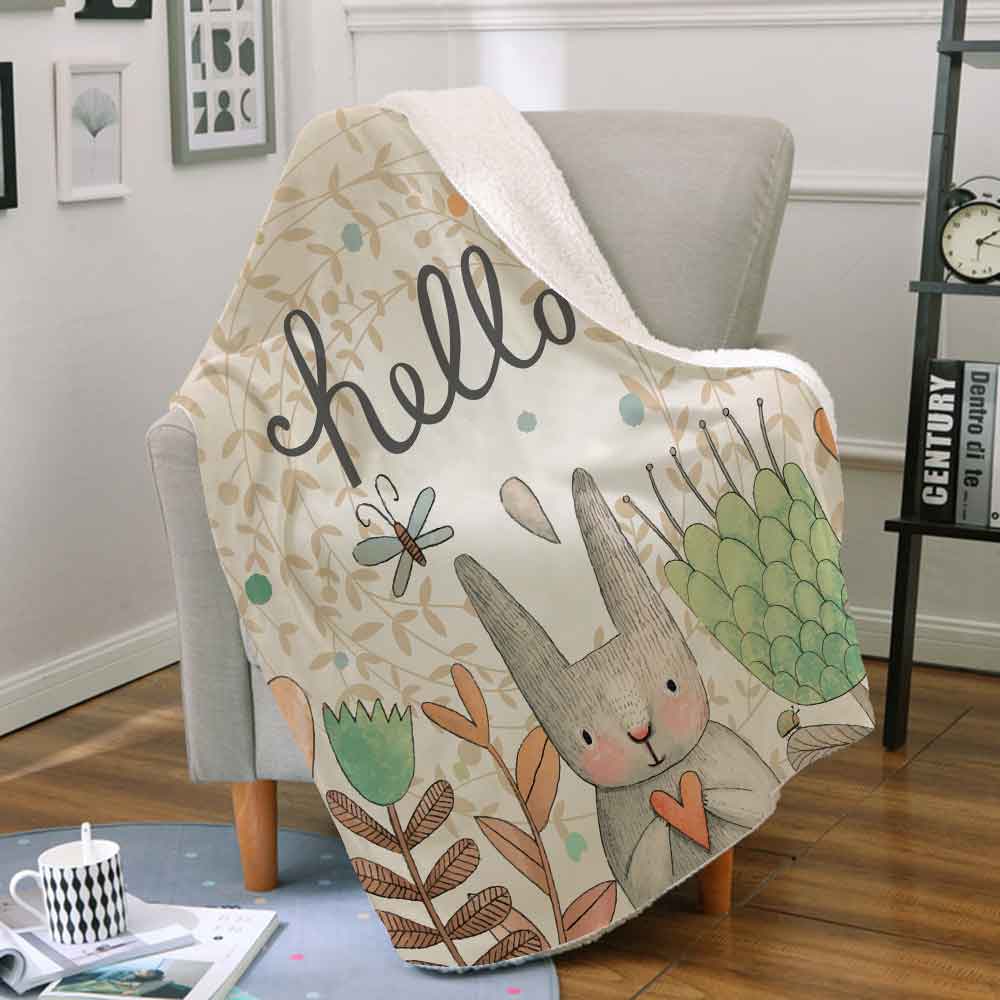 Miracille Sherpa polaire lapin impression couverture Super doux décoratif jeter des couvertures sur canapé-lit chambre d'enfants couvre-lit: 001 / 150X200CM